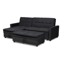 Baxton Studio R615-Dark Grey-LFC Noa Modern and Contemporary Dark Grey Fabric Upholstered Left Facing Storage Sectional Sleeper Sofa with Ottoman